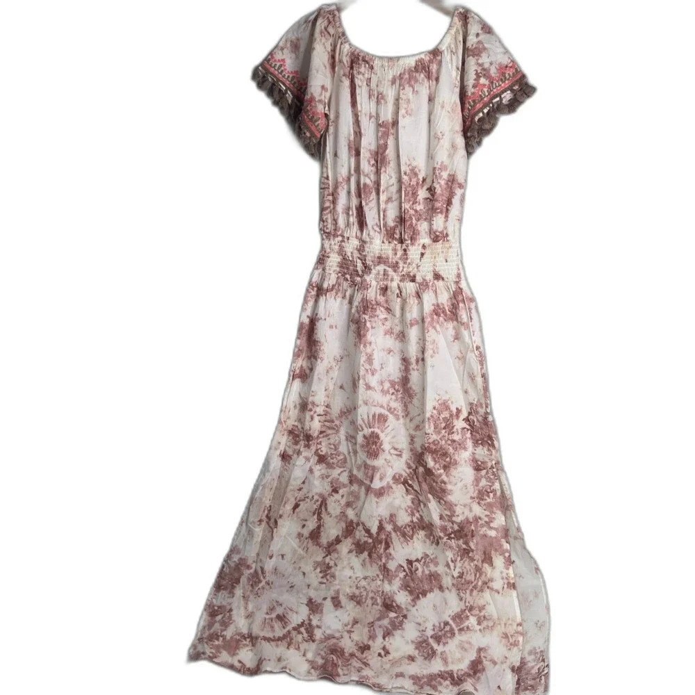 Venus‎ NWT Off Shoulder Neutral Tie Dye Boho Blouson Maxi Dress Size M